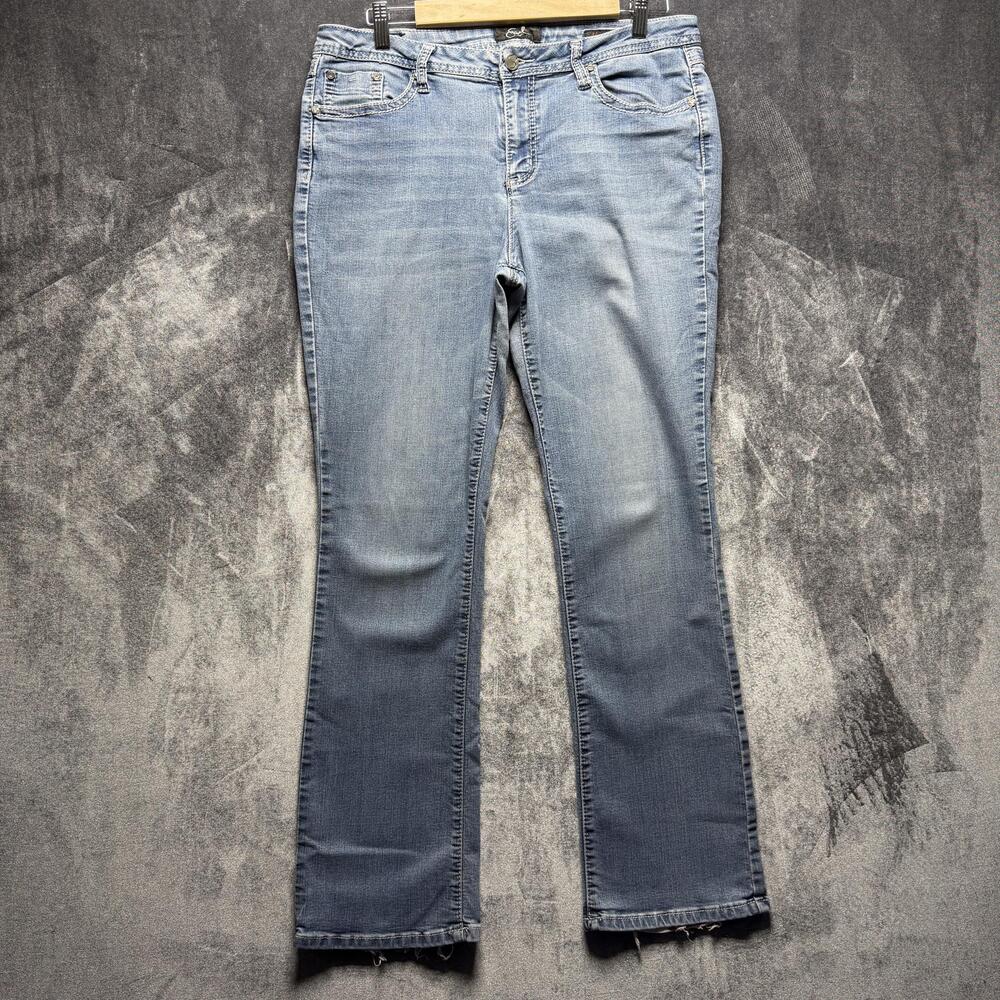 Earl Jean Jeans Womens 14 Blue Slim Bootcut Light Wash Denim Embroidered Stretch